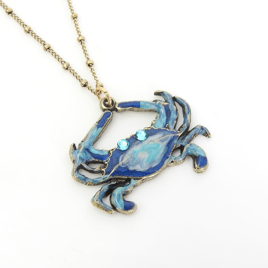 Enamel & Crystal Happy Crab Necklace