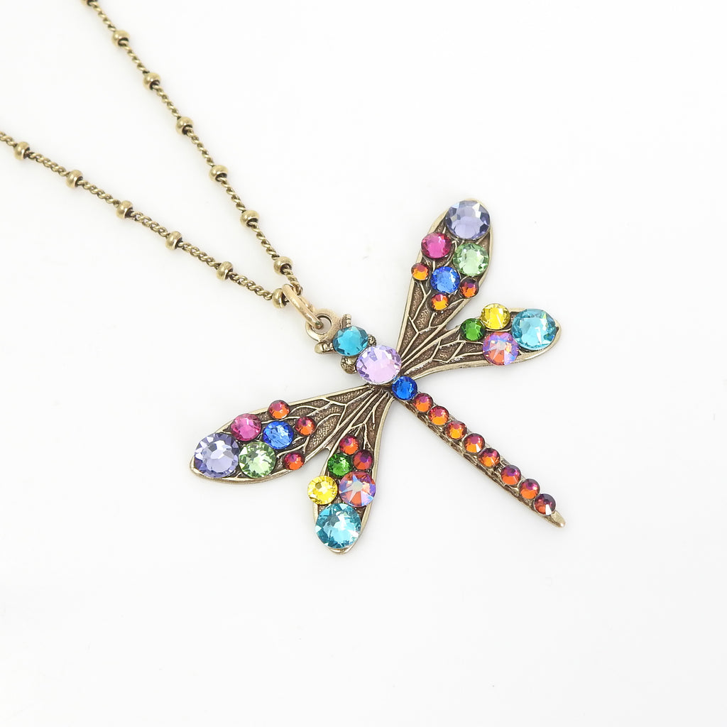 Large Vintage Inspired Dragonfly & Crystal Necklace
