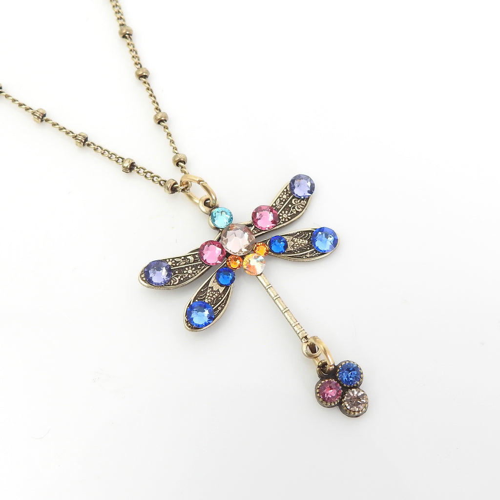 Vintage Inspired Dragonfly & Crystal Necklace