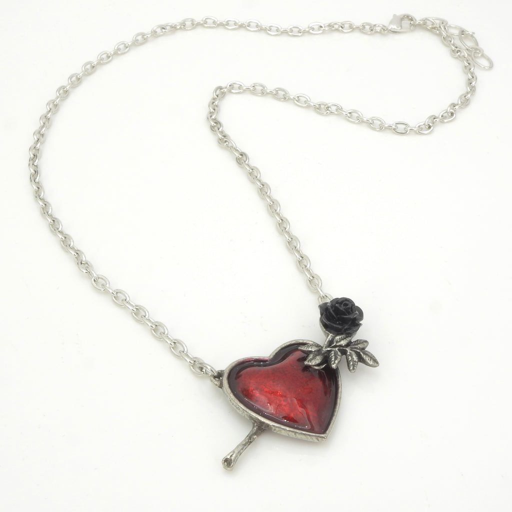 English Pewter Heart & Rose Necklace