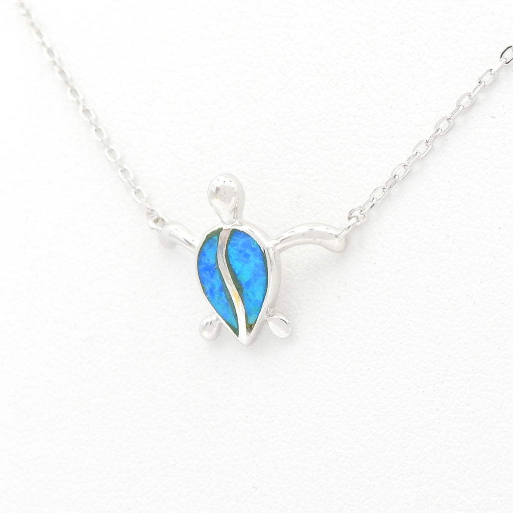 Sterling Silver Created Opal Turtle Necklace