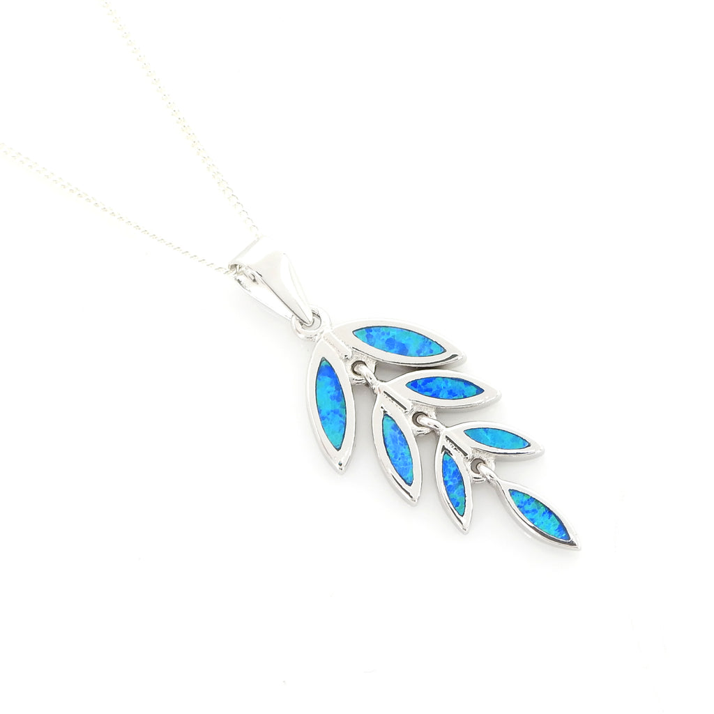 Sterling Silver Created Opal Leaf Pendant