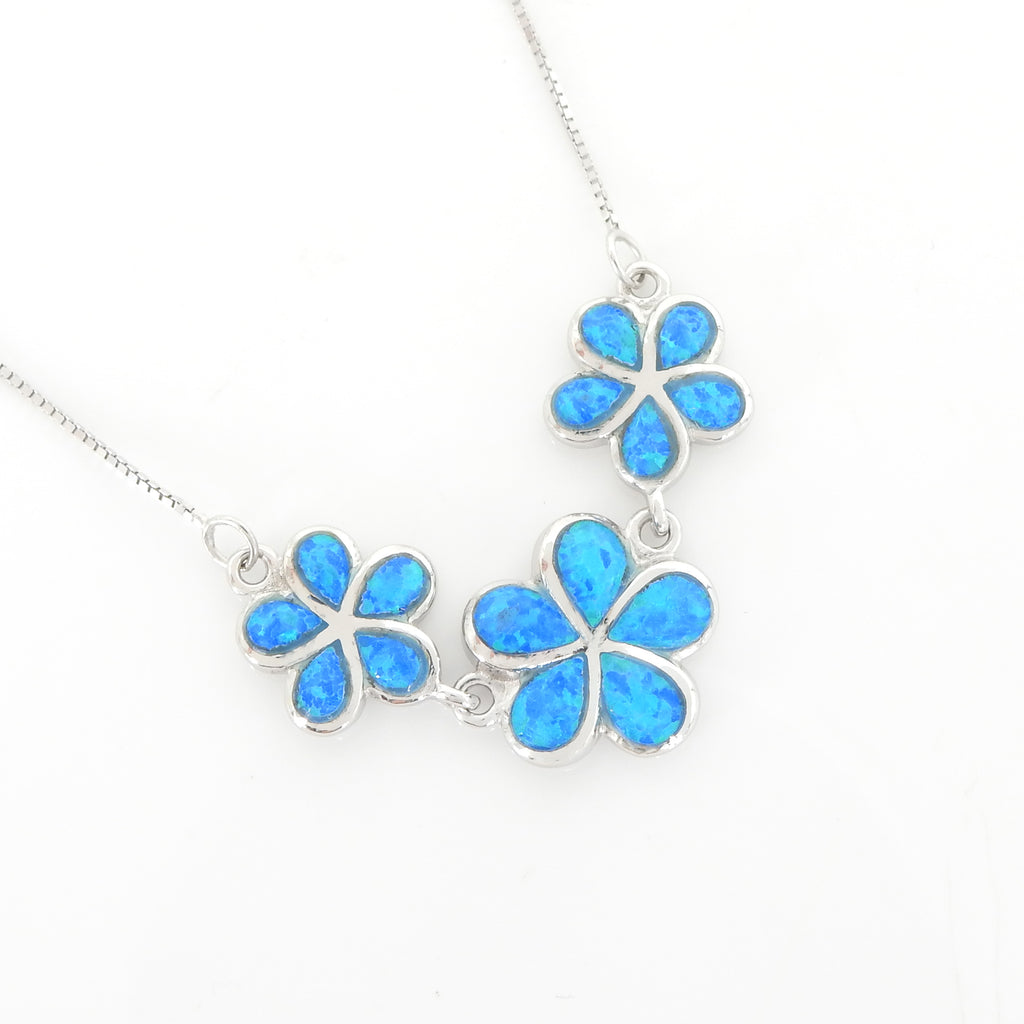 Sterling Silver Created Opal Flower Necklace