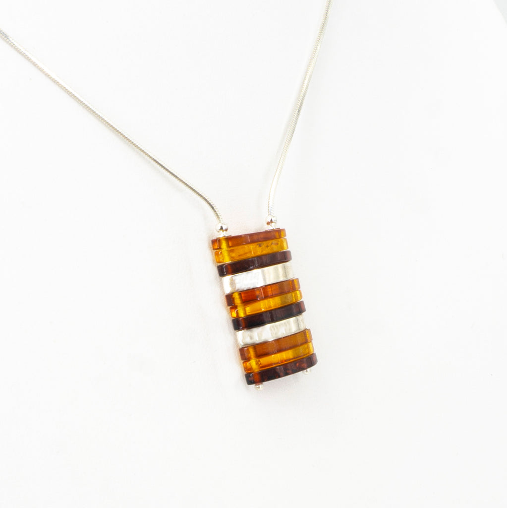 S/S Mixed Amber W Silver Bars