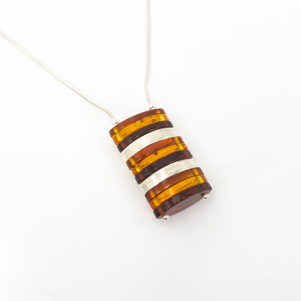 S/S Mixed Amber W Silver Bars