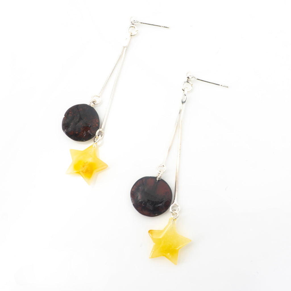 S/S Amber Star and Circle Earrings