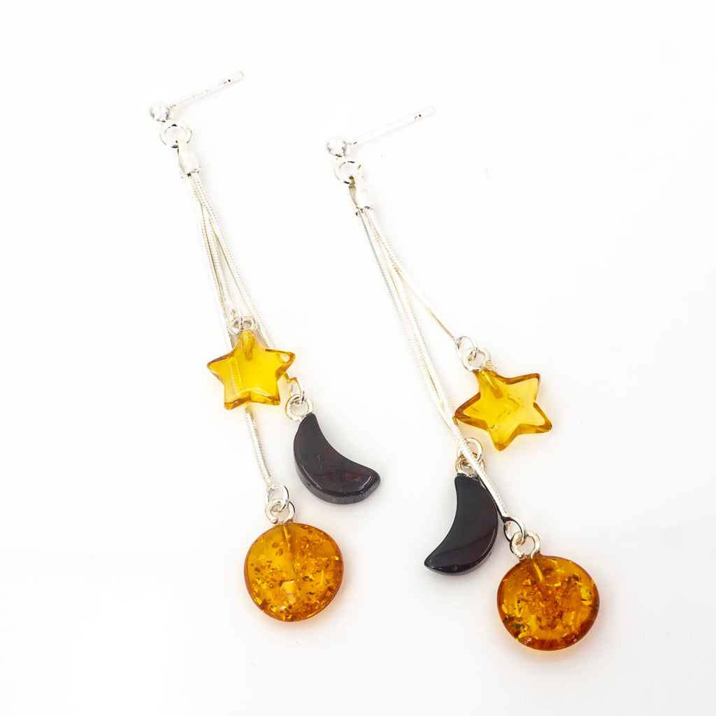 S/S Mixed Amber Star and Moon Earrings