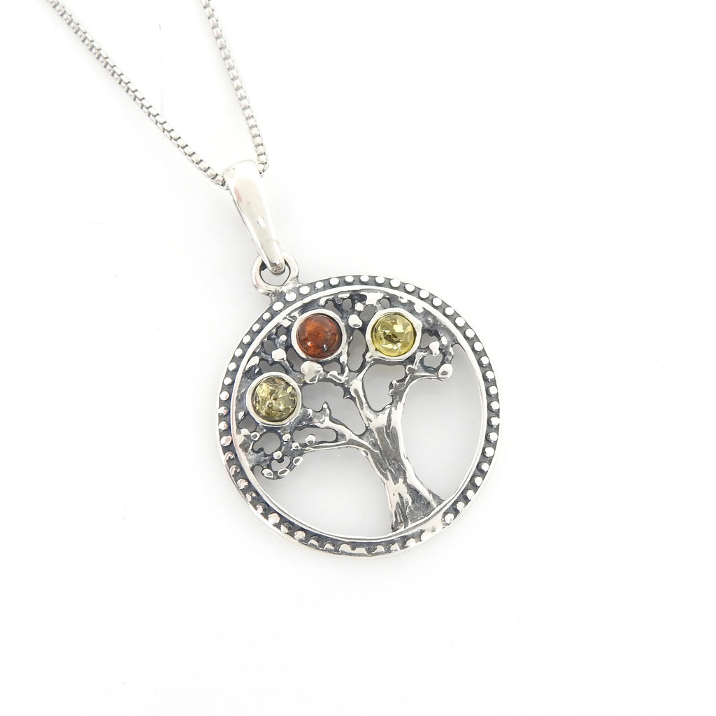 Sterling Silver Mixed Amber Tree of Life Pendant
