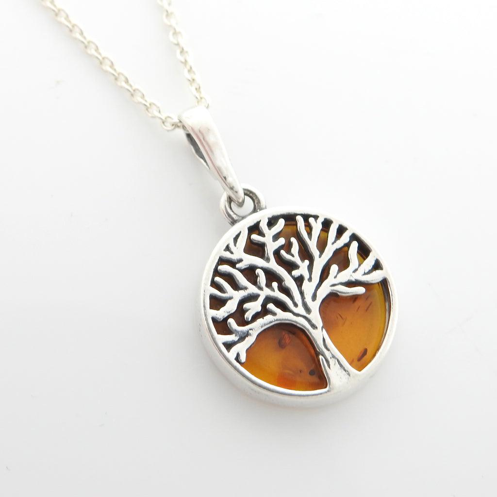 Sterling Silver Small Amber Tree of Life Pendant