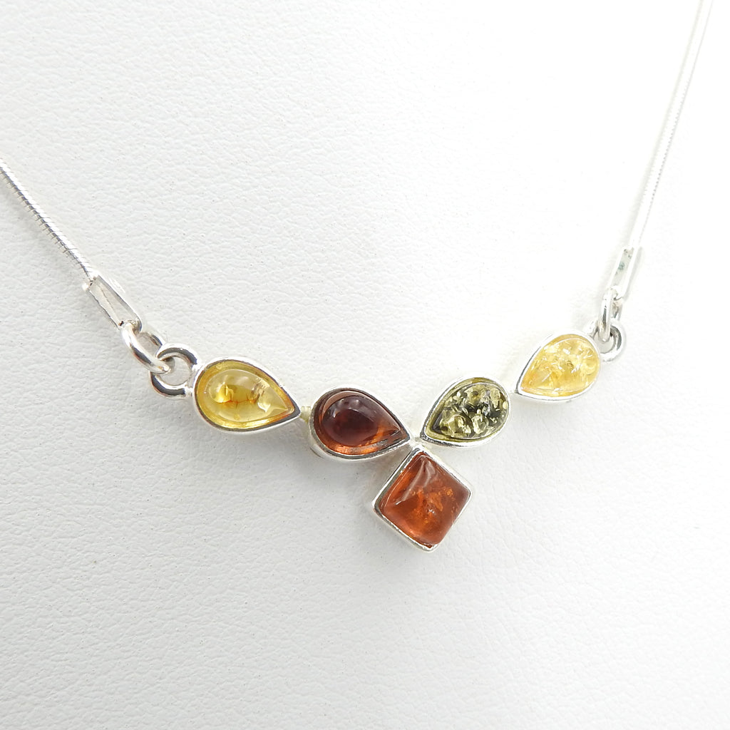 Sterling Silver Multi Color Amber Necklace