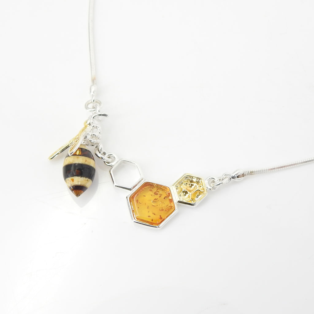 Sterling Silver Bee Nice Amber Necklace
