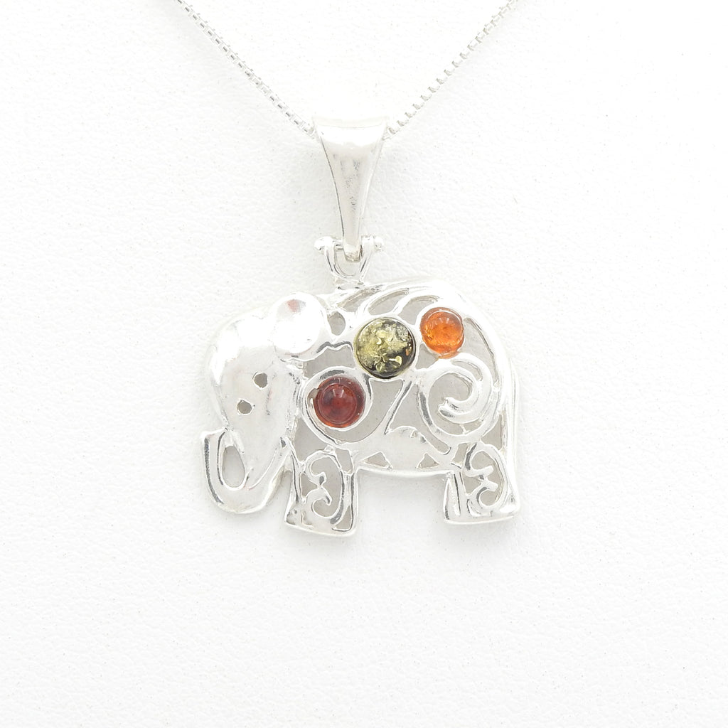 Sterling Silver Amber Elephant Pendant