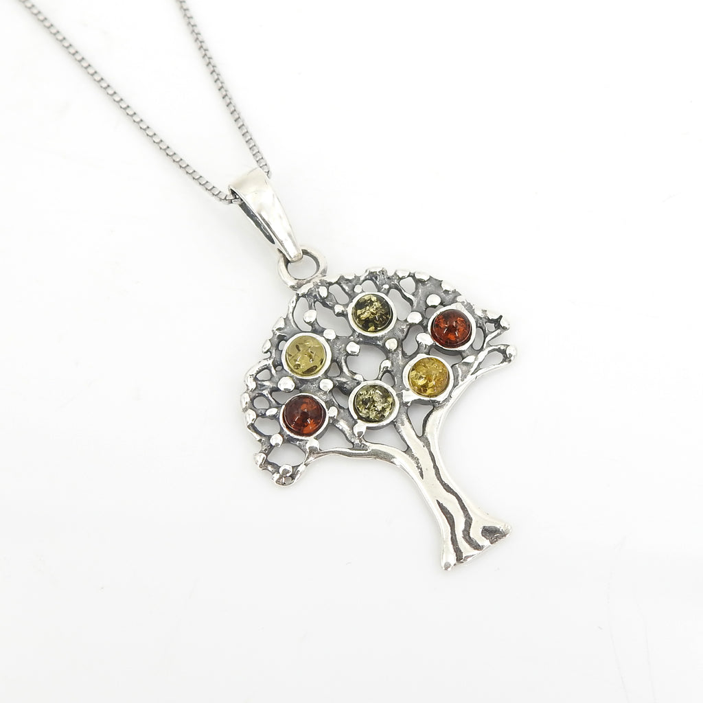 Sterling Silver Amber Tree of Life Pendant