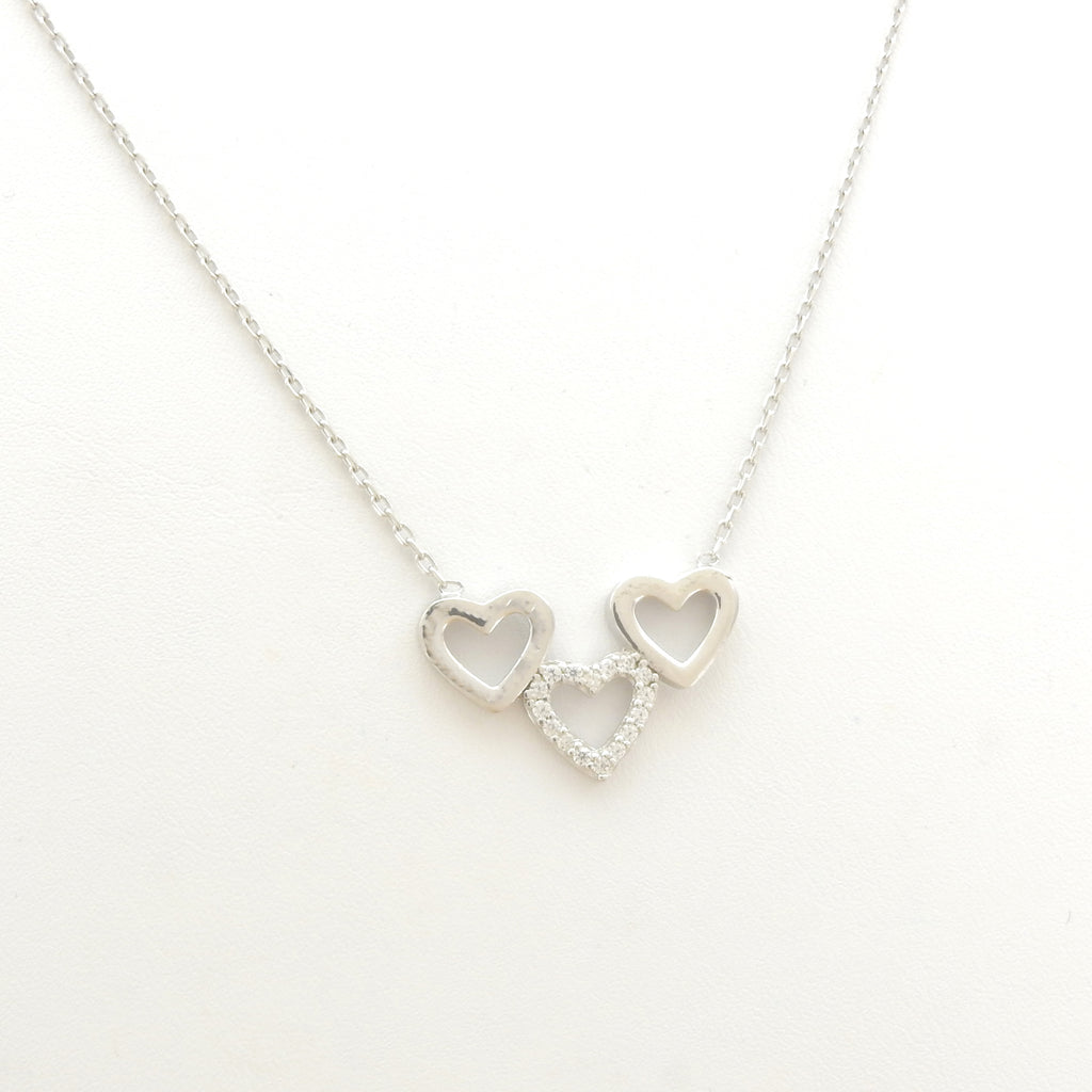 Sterling Silver Triple Heart CZ Necklace