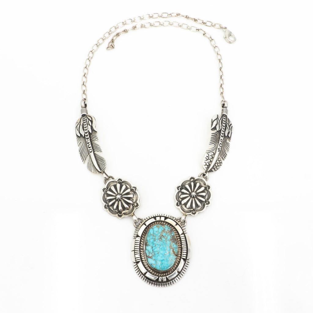 Turquoise Feather & Medallion Necklace