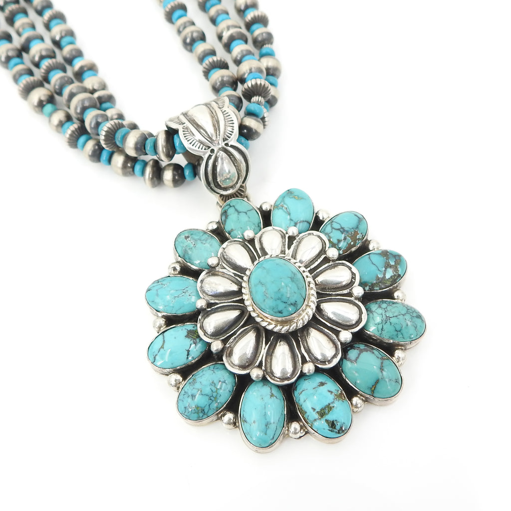 S/S Turquoise Flower W Silver Turq Beads