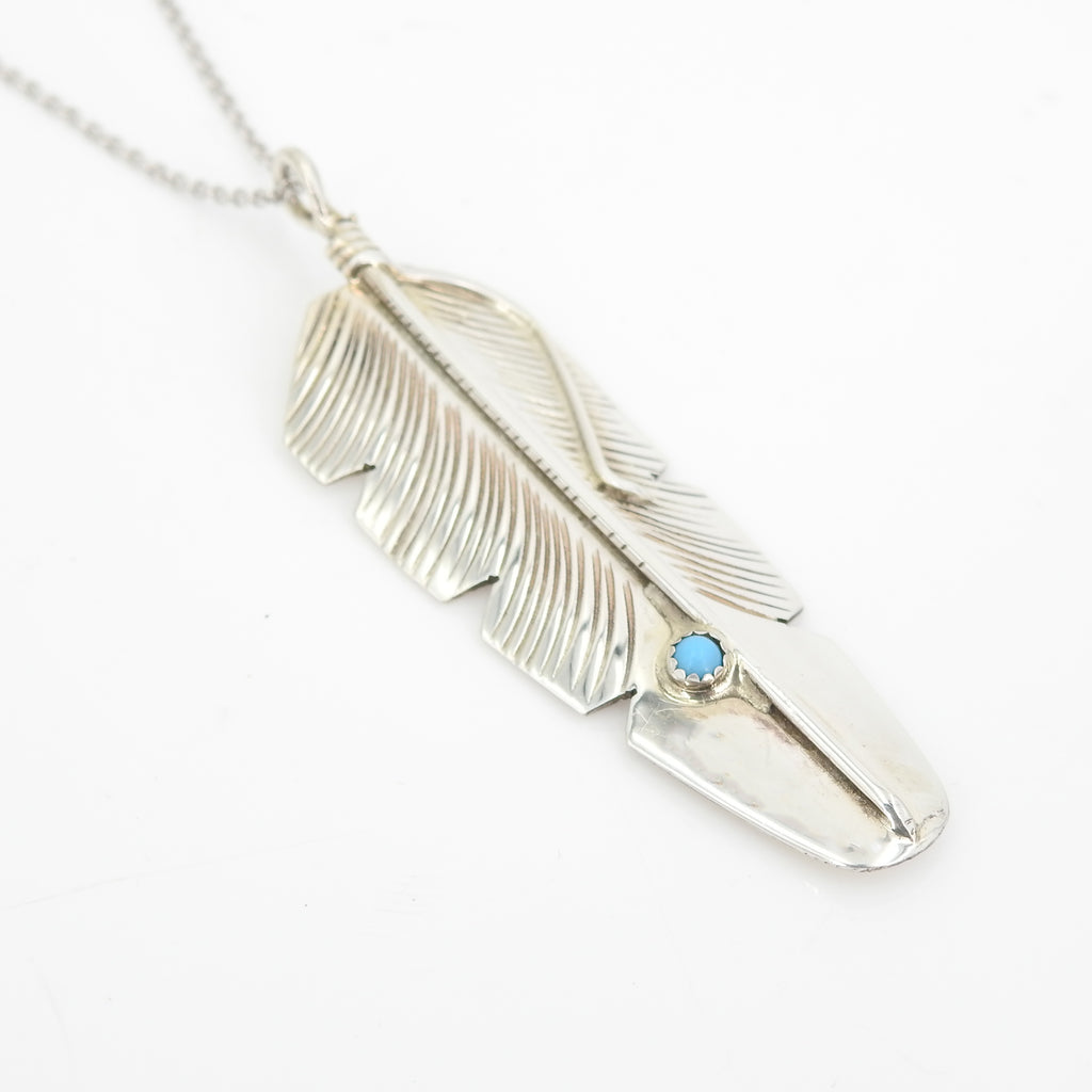 S/S Feather Pendant W Turquoise