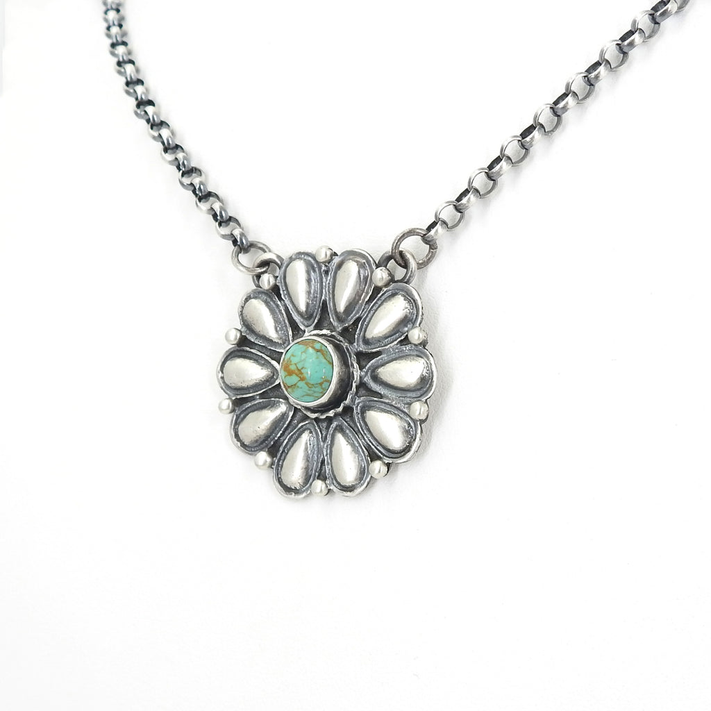 Sterling Silver Navajo Flower & Turquoise Necklace