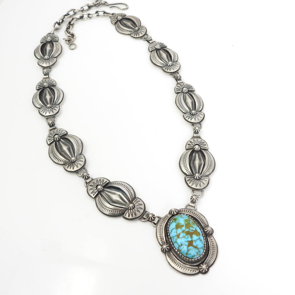 Sterling Silver Navajo Statement Necklace w/ Turquoise
