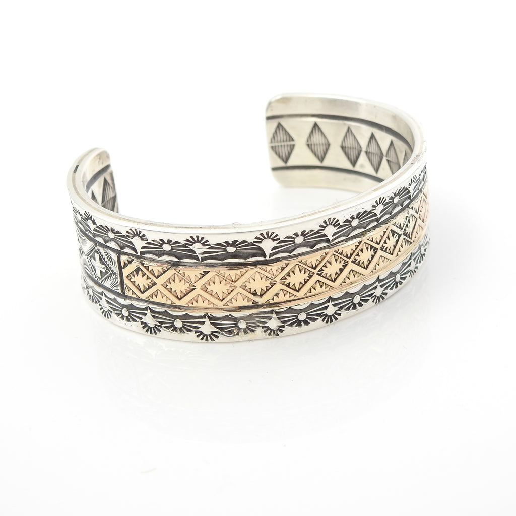 Sterling Silver & 14KT GF Navajo Cuff Bracelet