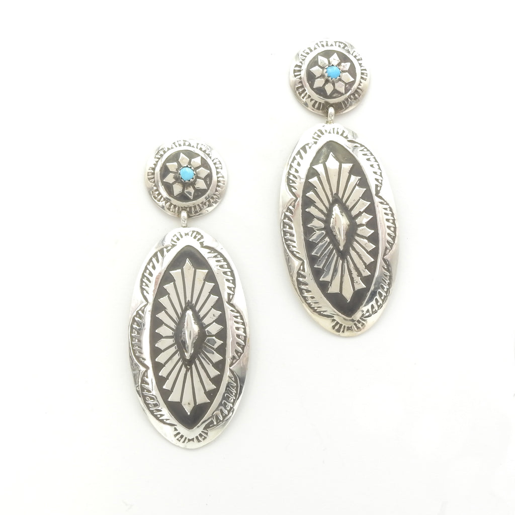 Sterling Silver Native American Conch Earrings w/ Turquoise