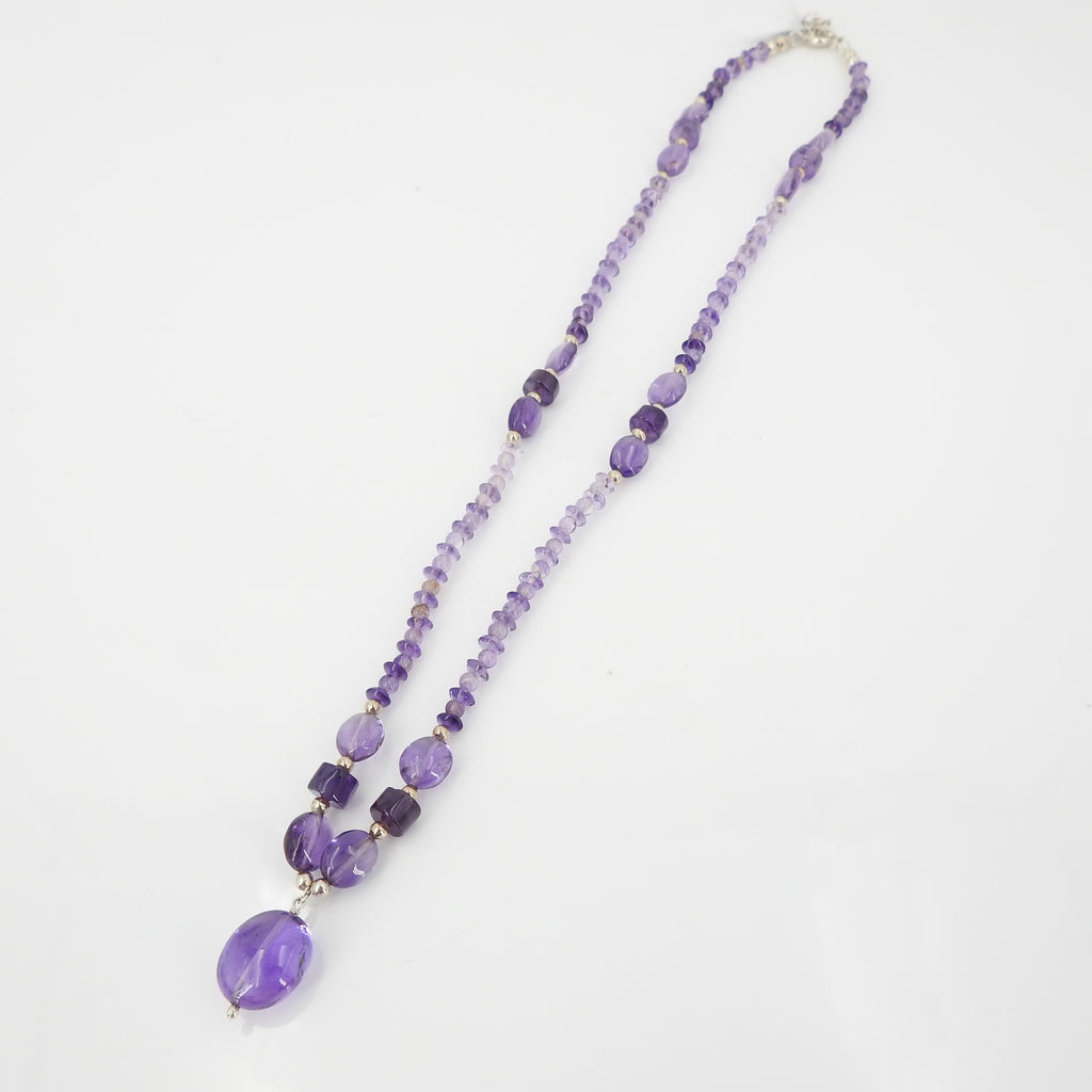 Amethyst Beaded Necklace w/ Sterling Silver