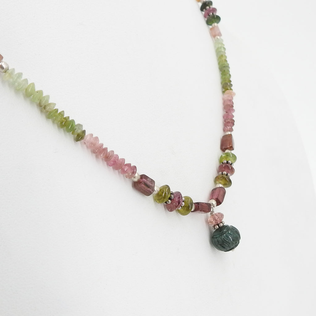 Mixed Tourmaline Beaded Necklace w/ Sterling Silver