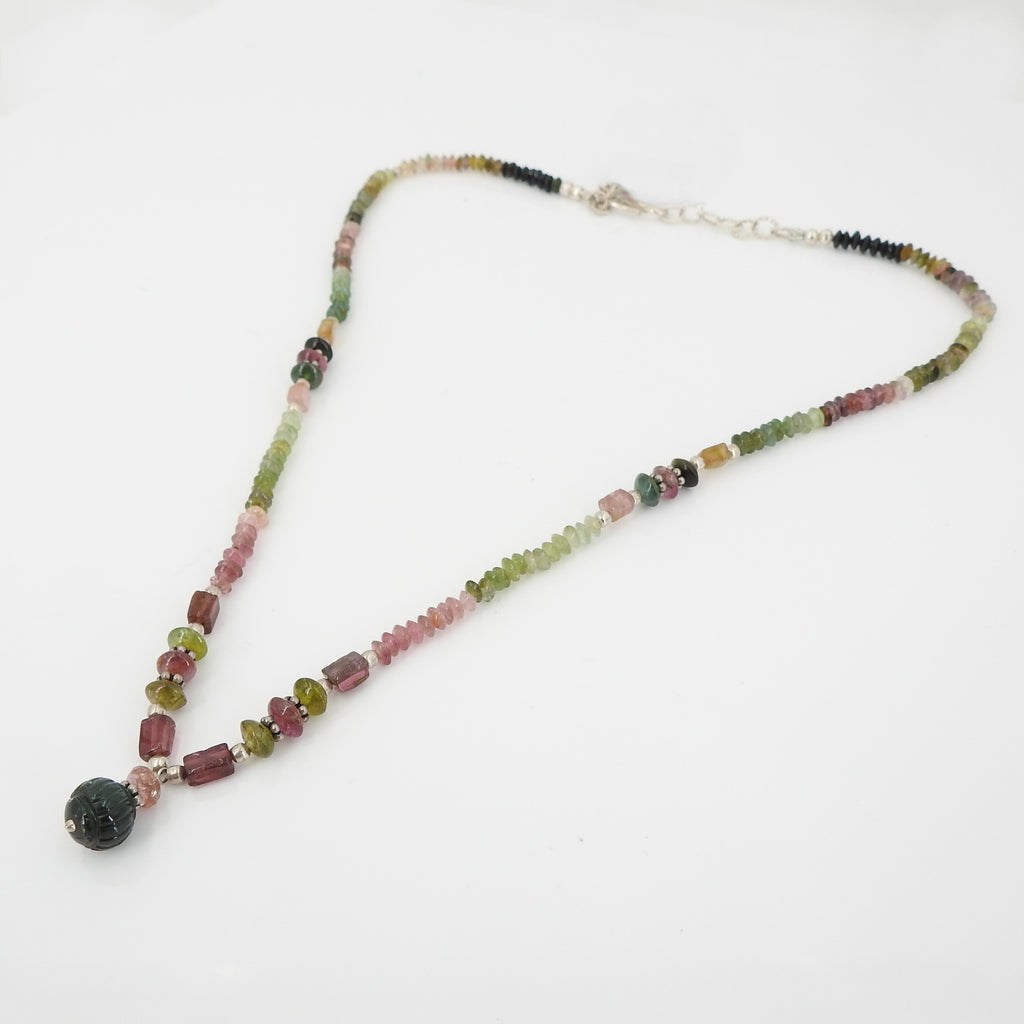 Mixed Tourmaline Beaded Necklace w/ Sterling Silver