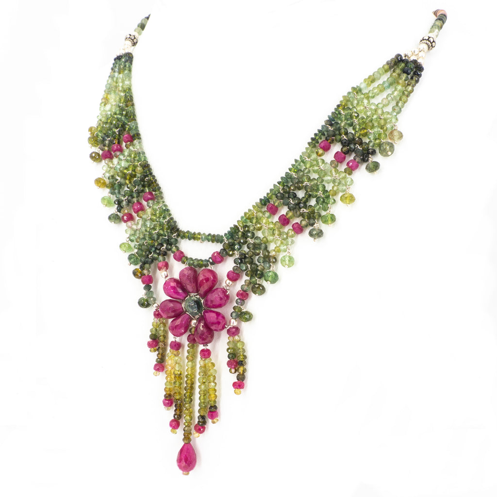 S/S Pink Tourmaline Flower Necklace