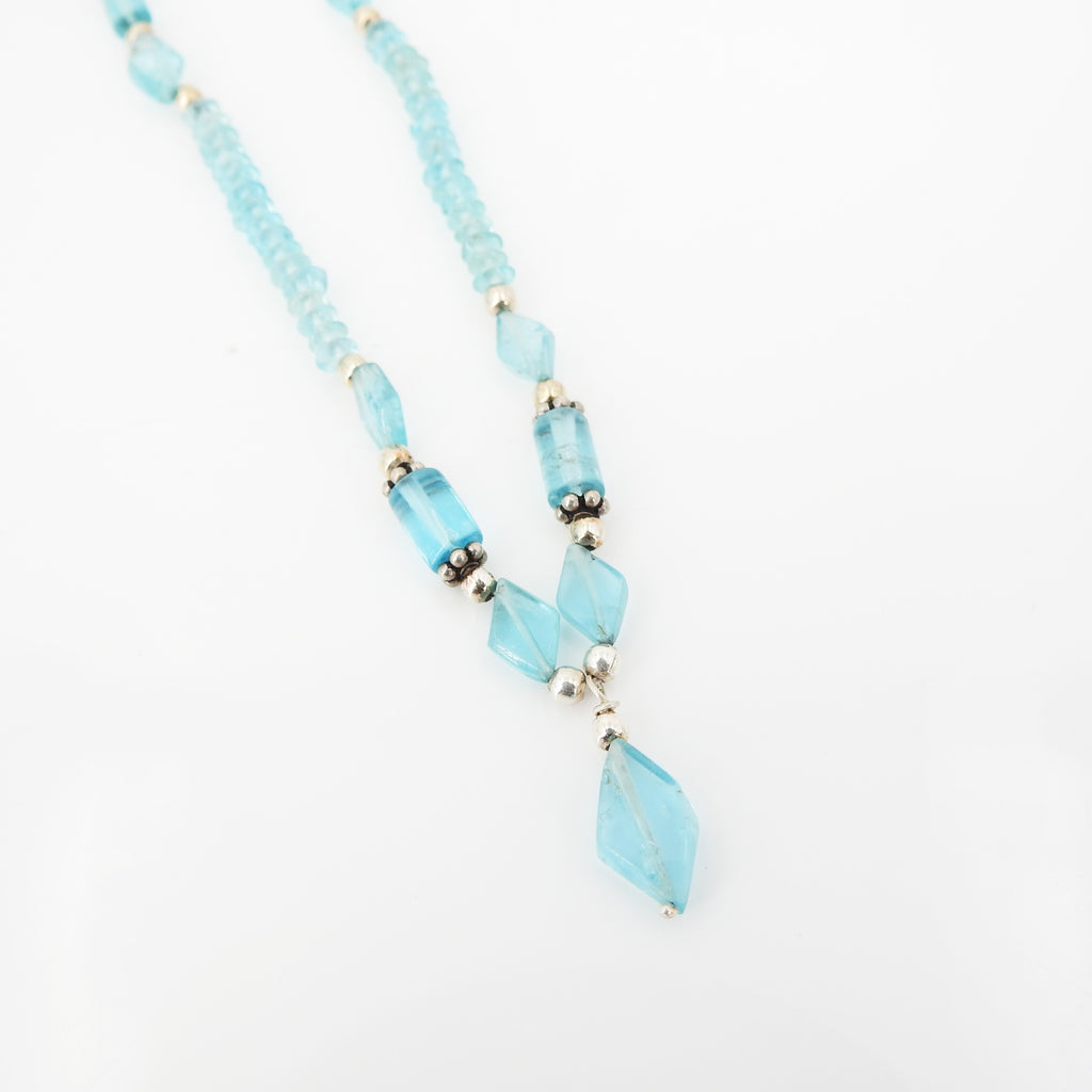 Blue Topaz Beaded Necklace w/ Sterling Silver