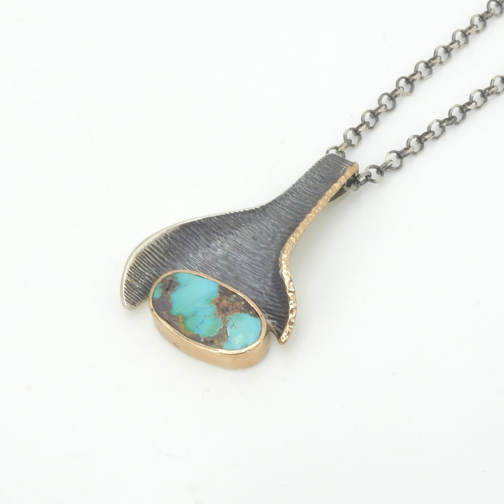 Sterling Silver Whale Tail Turquoise Pendant