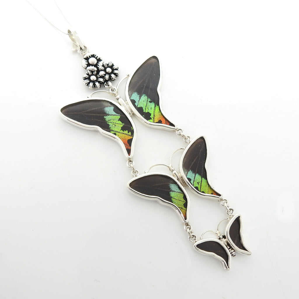 Sterling Silver Double Sided Three Butterfly Wing Necklace