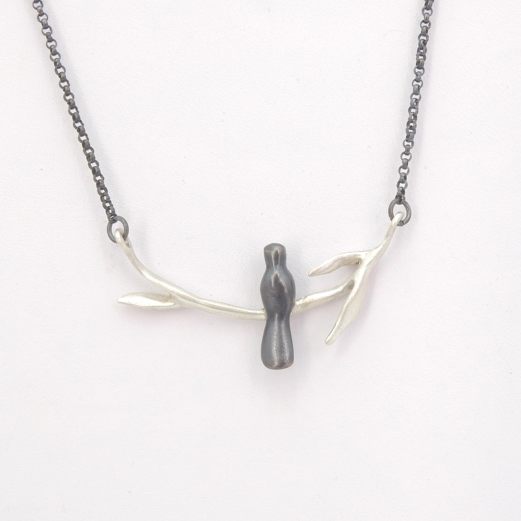 Sterling Silver Horizontal Branch w/ Bird Necklace