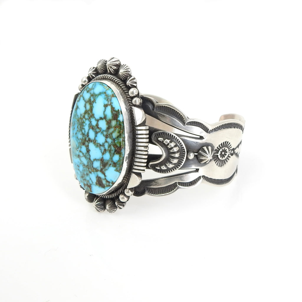 Sterling Silver Navajo Kingsman Turquoise Wide Cuff Bracelet