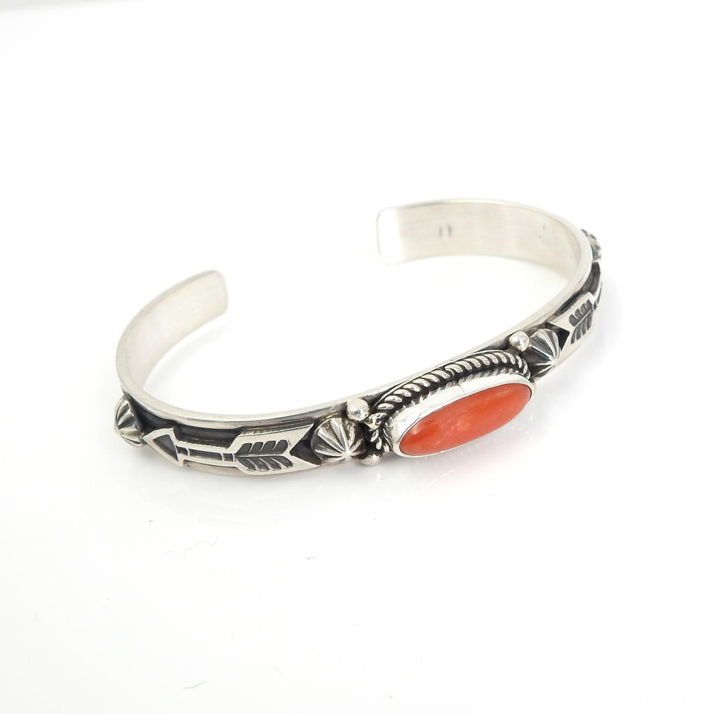 Sterling Silver Navajo Spiny Coral Cuff Bracelet