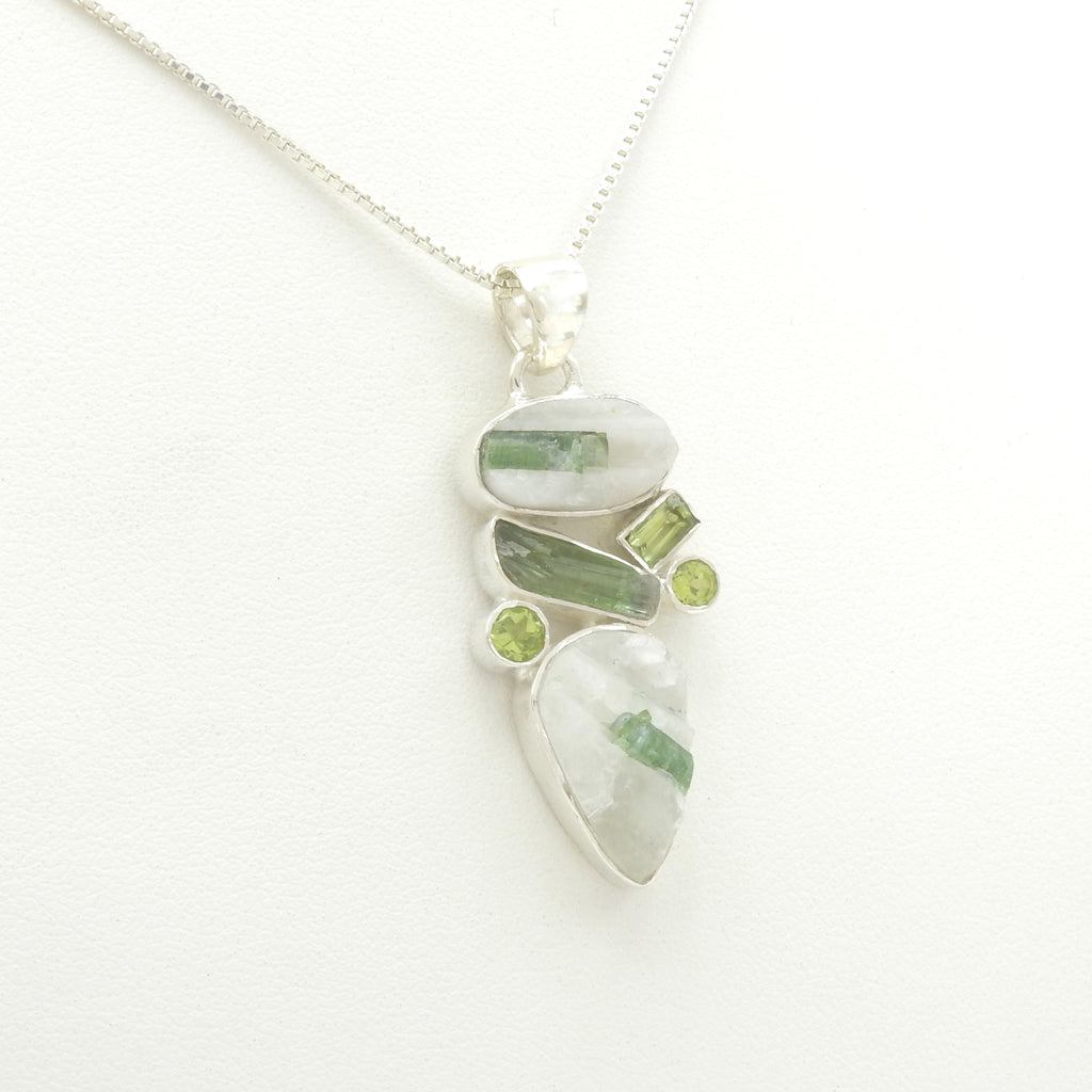 Sterling Silver Green Tourmaline, Green Kyanite, & Peridot Pendant