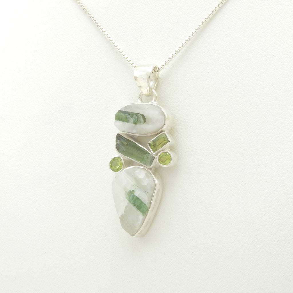 Sterling Silver Green Tourmaline, Green Kyanite, & Peridot Pendant