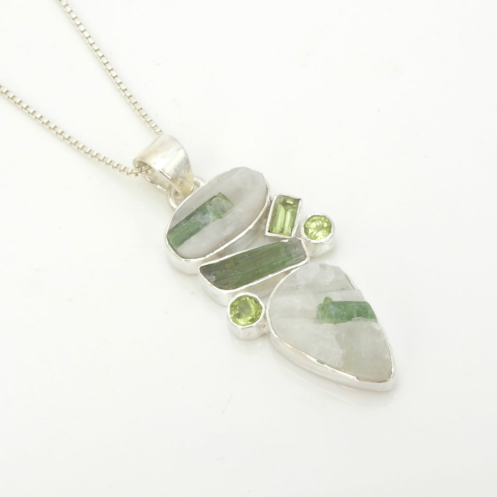 Sterling Silver Green Tourmaline, Green Kyanite, & Peridot Pendant