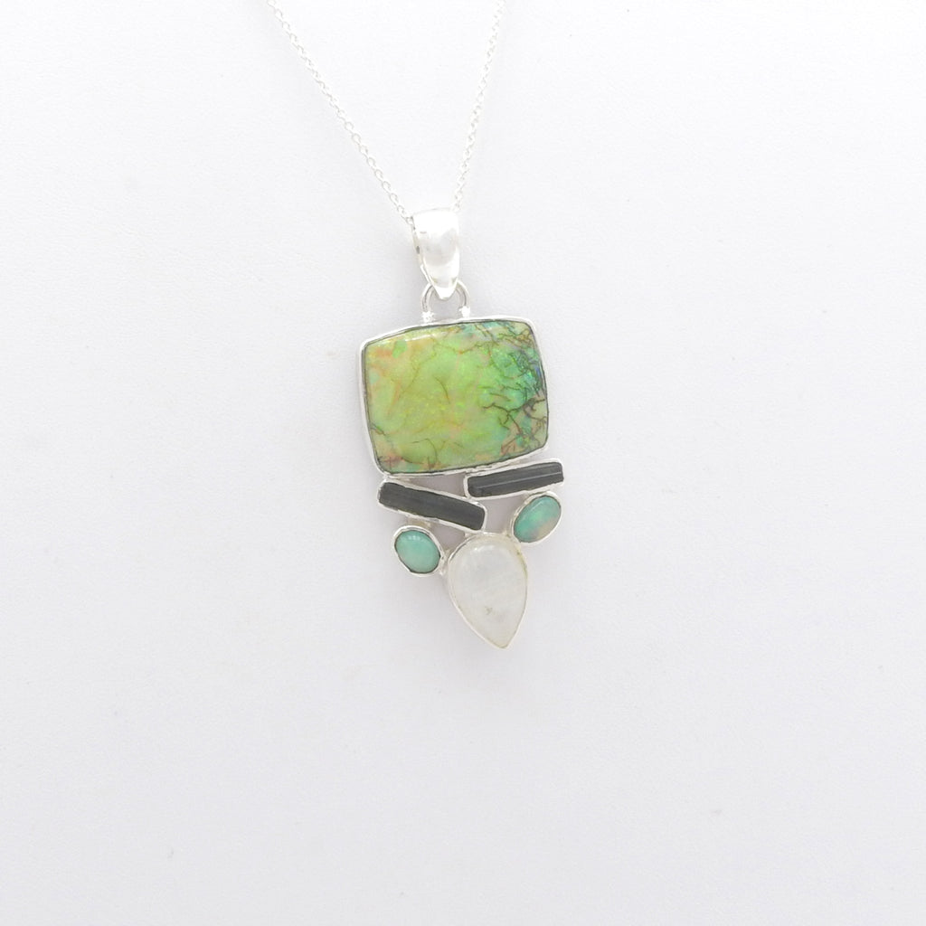 Sterling Silver Opal, Moonstone and Tourmaline Pendat