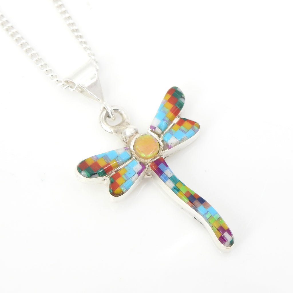 Sterling Silver Dragonfly Inlay Pendant