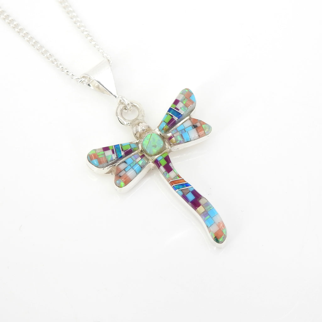 Sterling Silver Dragonfly Inlay Pendant
