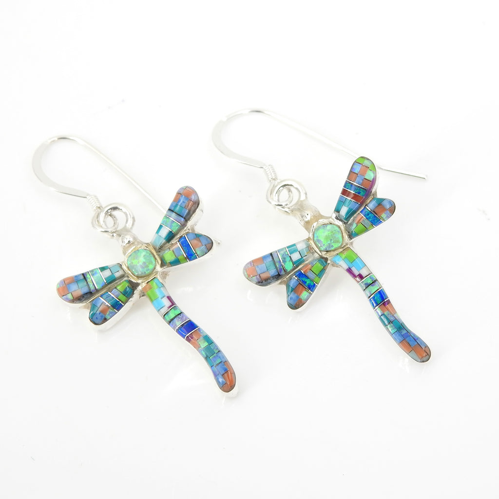 Sterling Silver Dragonfly Inlay Earrings
