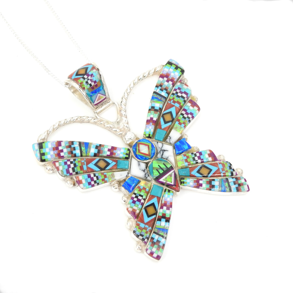 Sterling Silver Large Inlay Butterfly Pendant