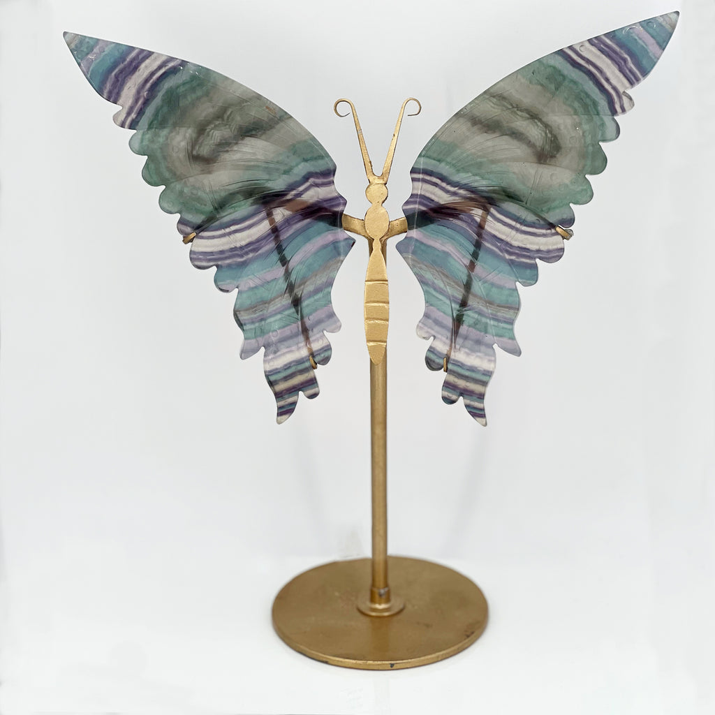 Fluorite Carved Butterfly Wings On Stand