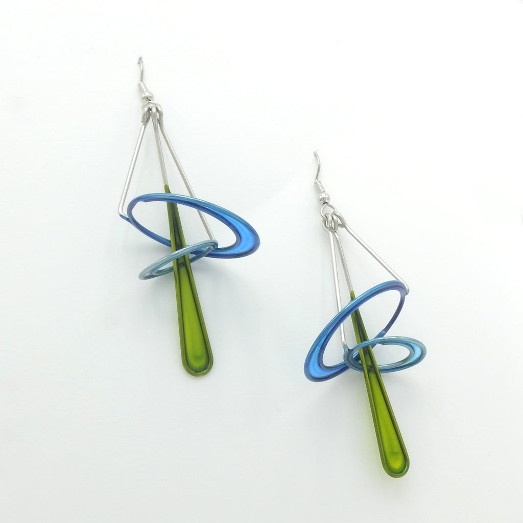 Stainless Steel Blue & Green Resin Kinetic Earrings