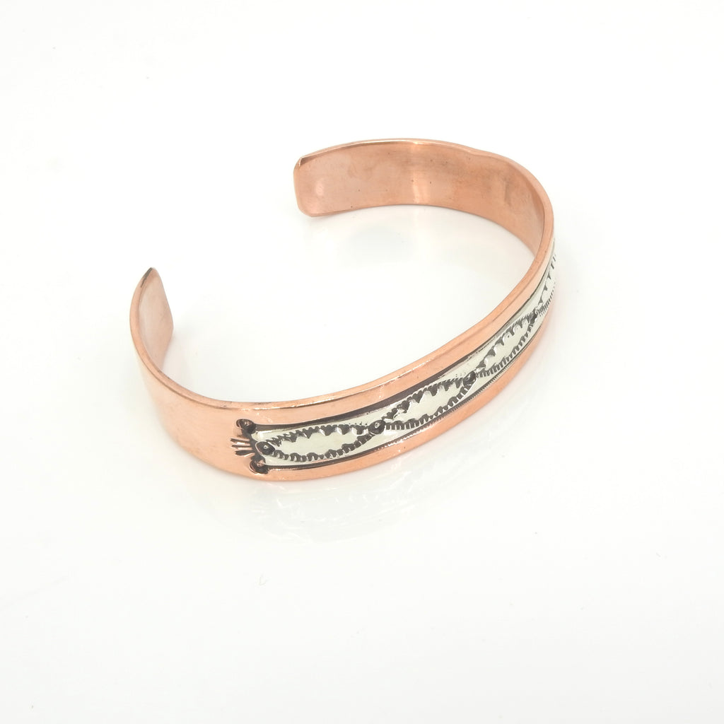 Sterling Silver & Copper Narrow Navajo Cuff Bracelet