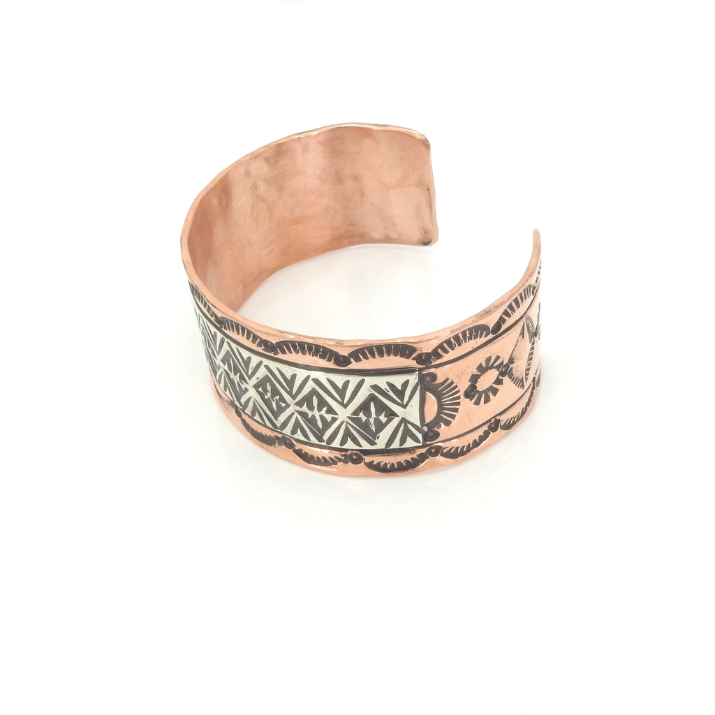 Sterling Silver & Copper Navajo Stamped Cuff Bracelet