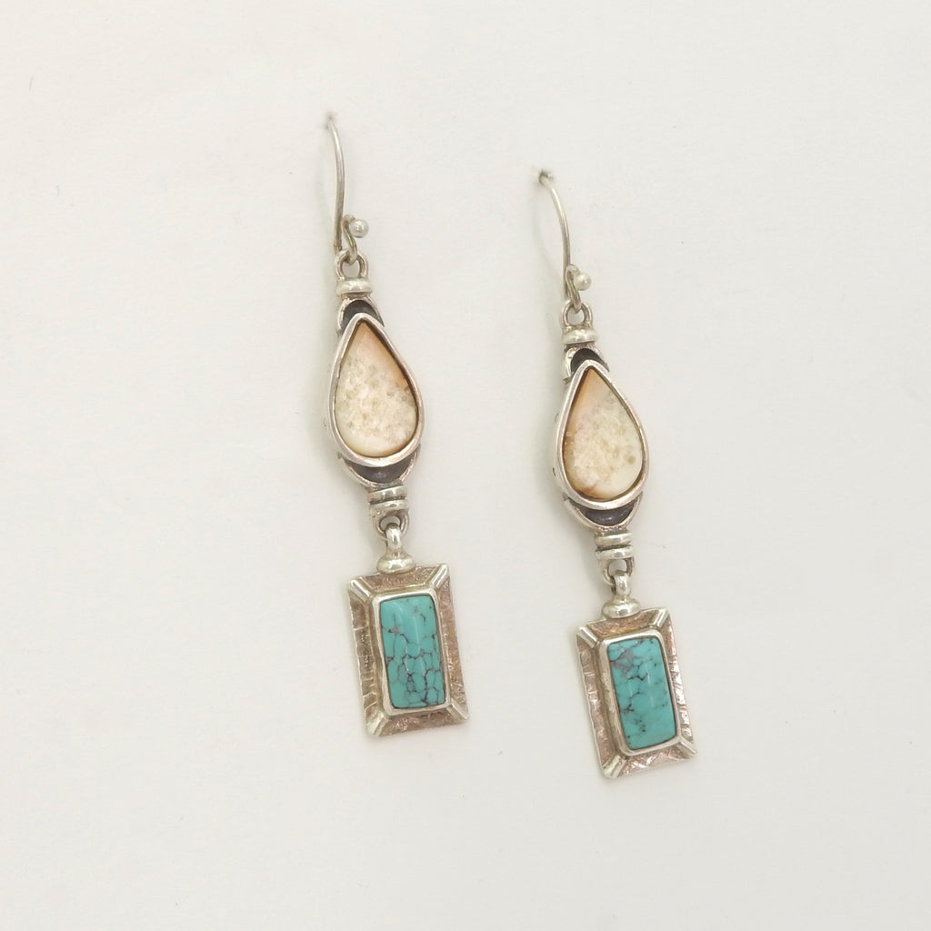 Sterling Silver Fossilized Walrus Tusk & Turquoise Earrings