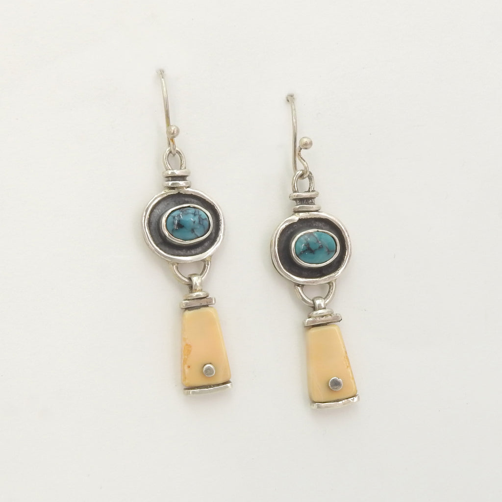 Sterling Silver Turquoise & Fossilized Walrus Tusk Earrings