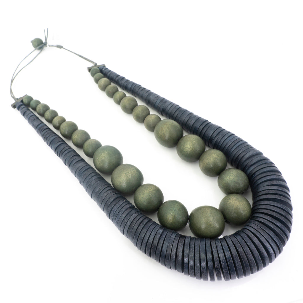 Charcoal & Grey Wood Necklace